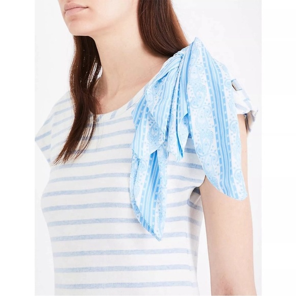 Claudie Pierlot Timber Striped Jersey Mini Dress in White Blue Sz 2 - Picture 2 of 10